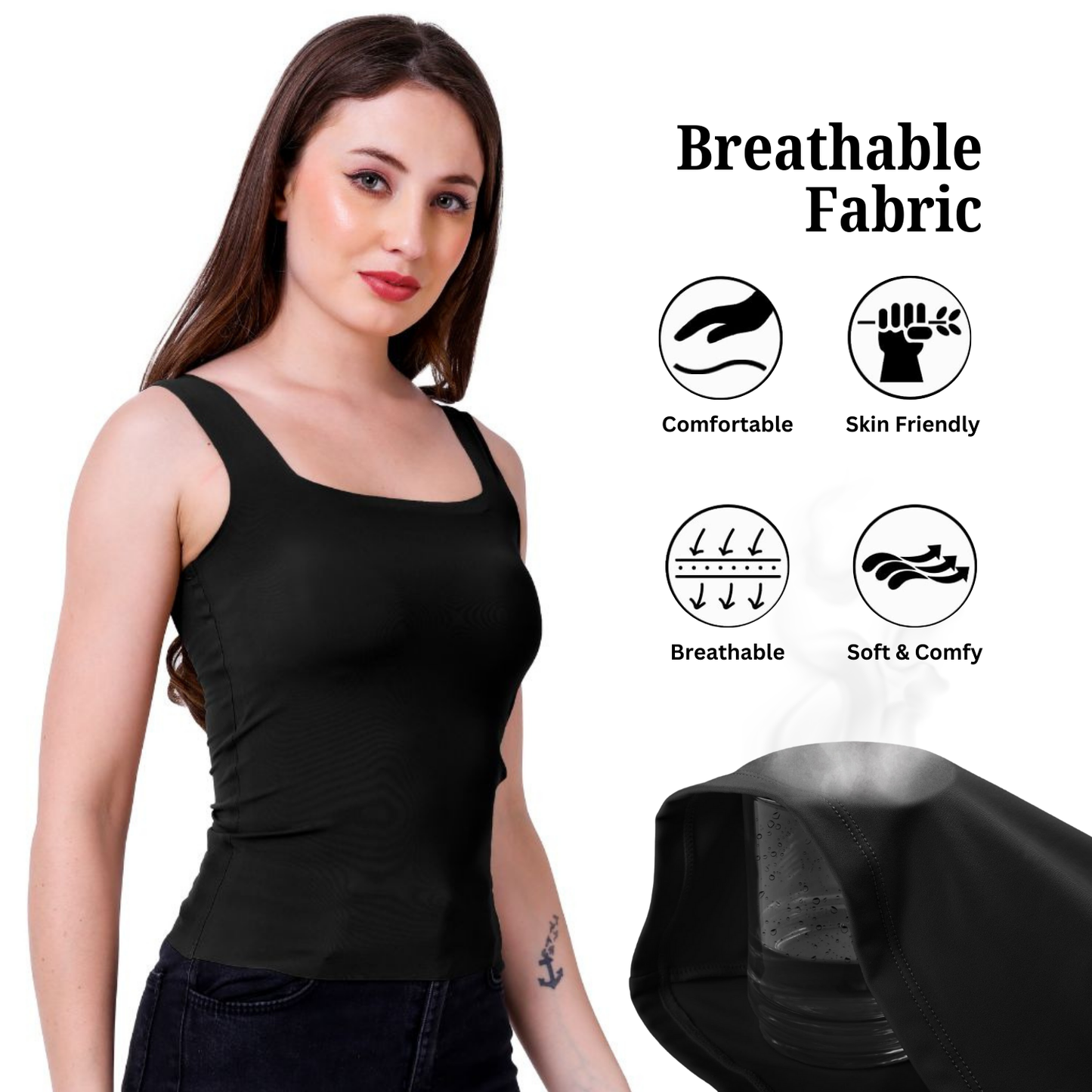 Seamless Padded Camisole for Women – In-Built Bra Tank Top | Removable Pads | Stretchable & Comfortable Daily Wear