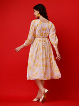 Plus Size Women's Georgette Printed Flared Midi Dress