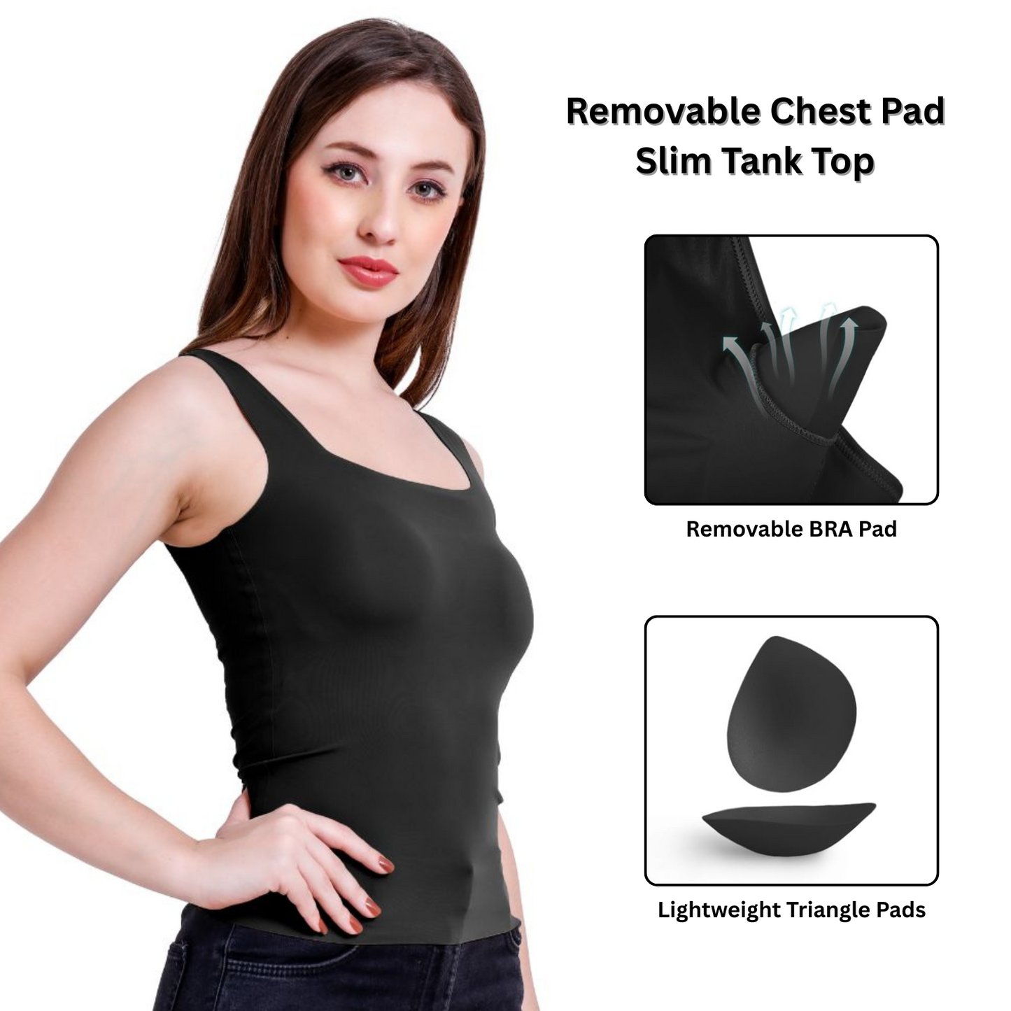 Seamless Padded Camisole for Women – In-Built Bra Tank Top | Removable Pads | Stretchable & Comfortable Daily Wear